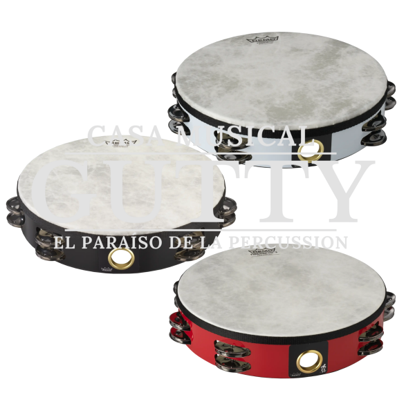 PANDERETA DOBLE HILERA FIBERSKYN REMO 8″ BLANCO NEGRO ROJO/ TA-5208-70/TA-5208-00/ TA-5208-